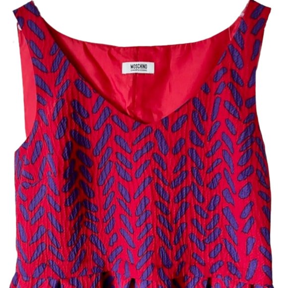 Moschino Sleeveless V-Neck Fit/Flare Dress - Red/Purple - 12 - Picture 4 of 12